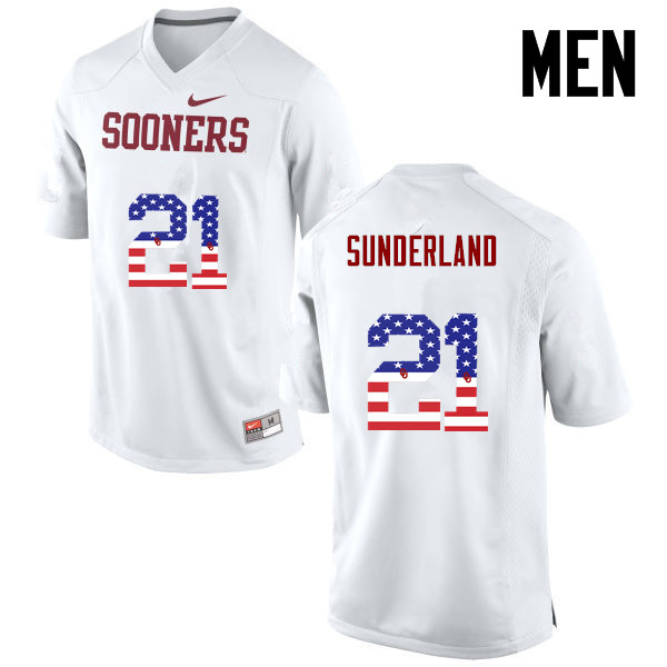 Men Oklahoma Sooners #21 Will Sunderland College Football USA Flag Fashion Jerseys-White - Click Image to Close